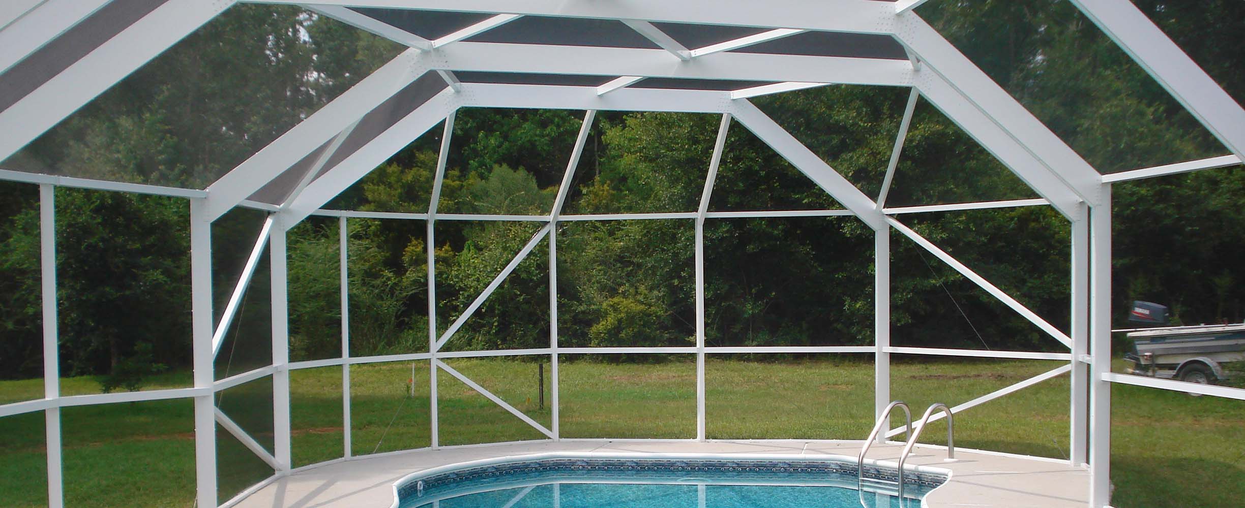 Pool enclosure specifically designed to fit th epool and top stand the Southern weather