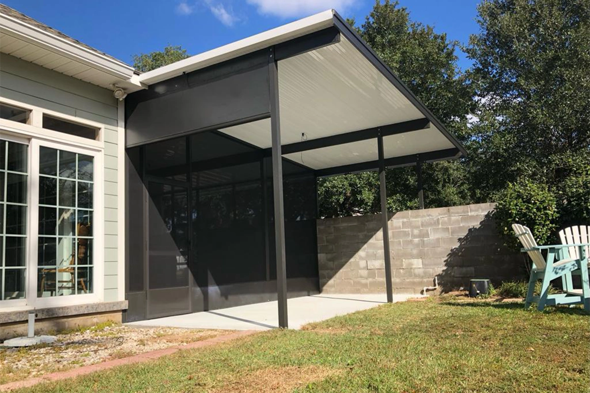 Custom patio cover attached to a South Alabama home